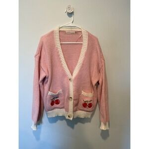 Velvet Fleur Pink Cherry Embroidered Knit Cardigan Sweater B6445K Large